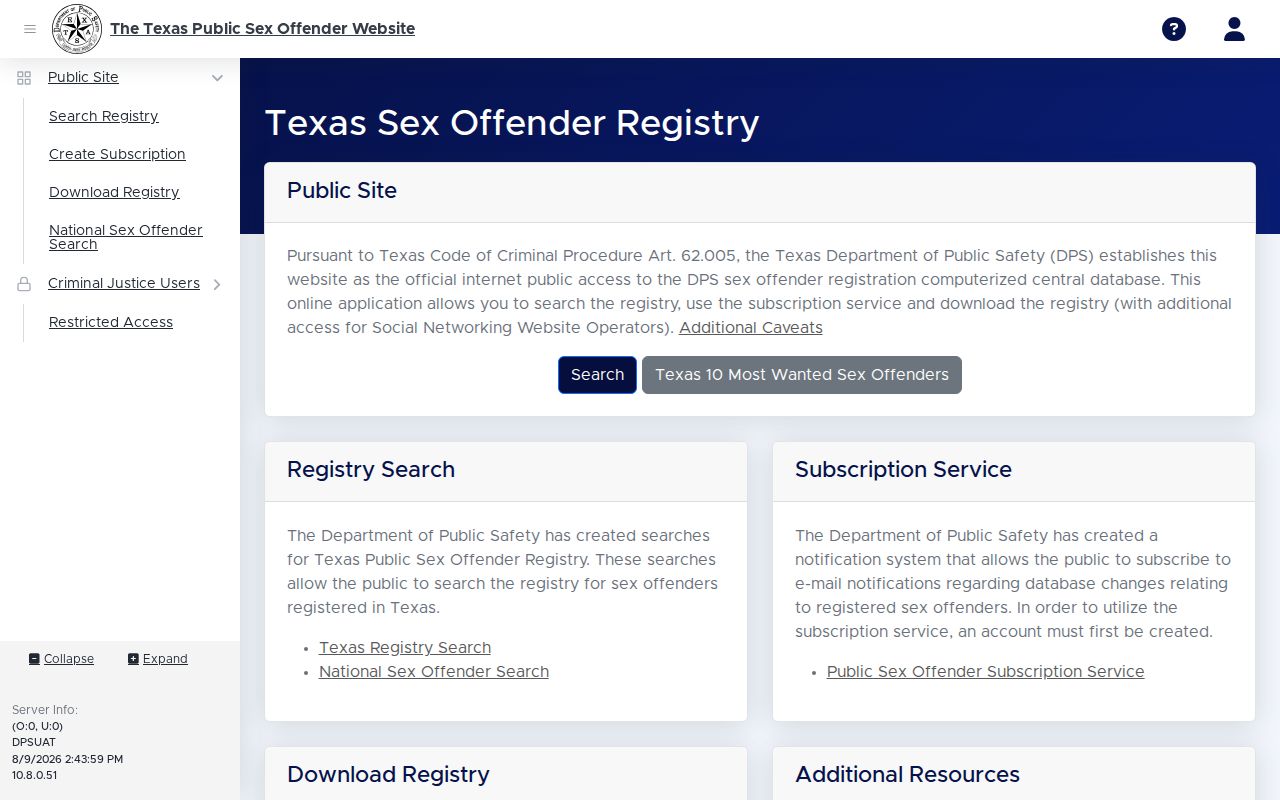 Texas DPS sign-in for a Lee County criminal history name search