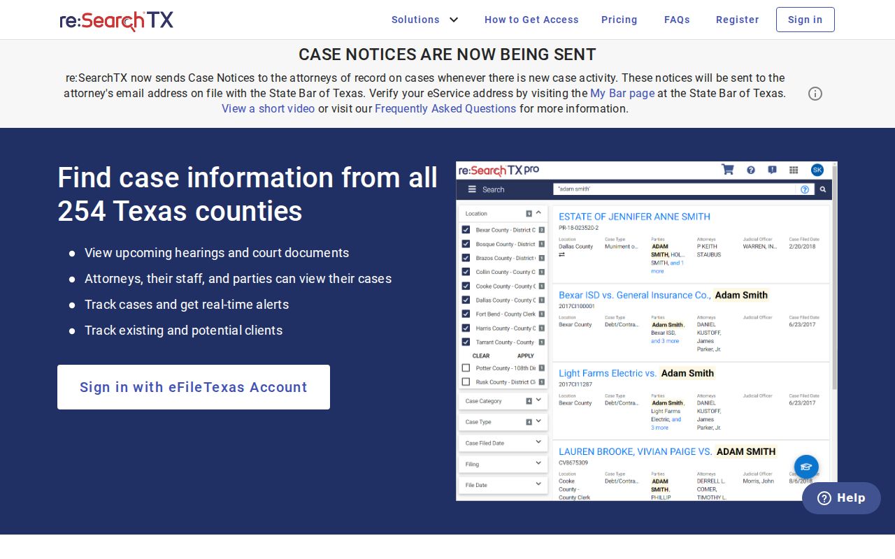 re SearchTX access for Lee County criminal court documents