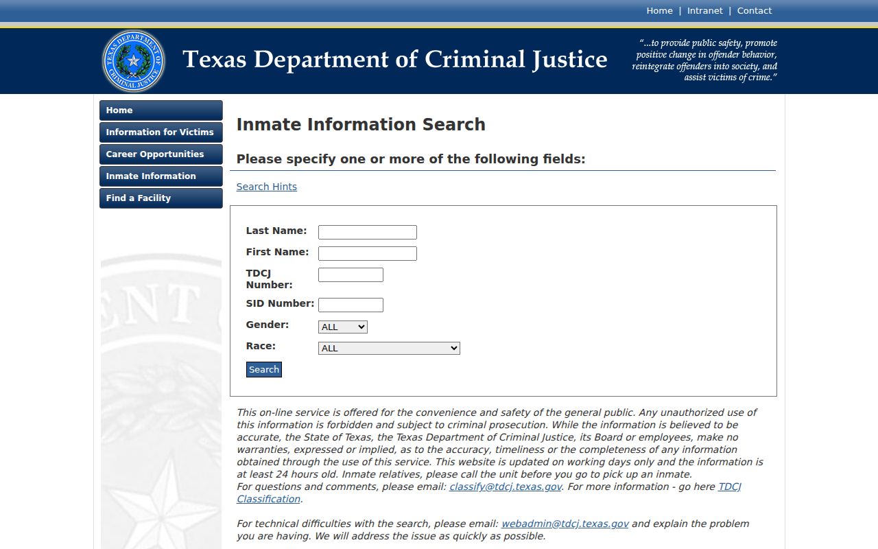 TDCJ state inmate search for Lee County criminal custody research