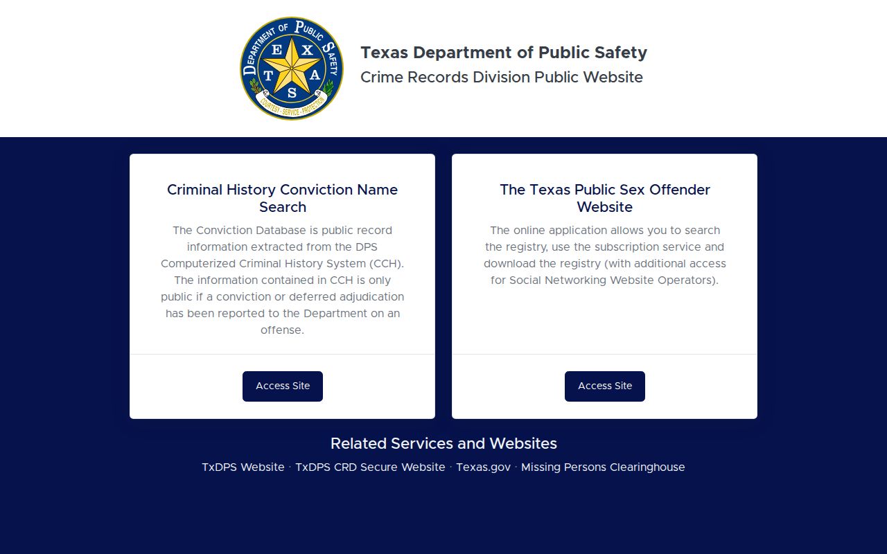 Lee County criminal history access through the Texas DPS public site
