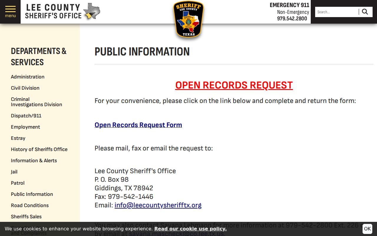 Lee County arrest report request mail fax and email channels