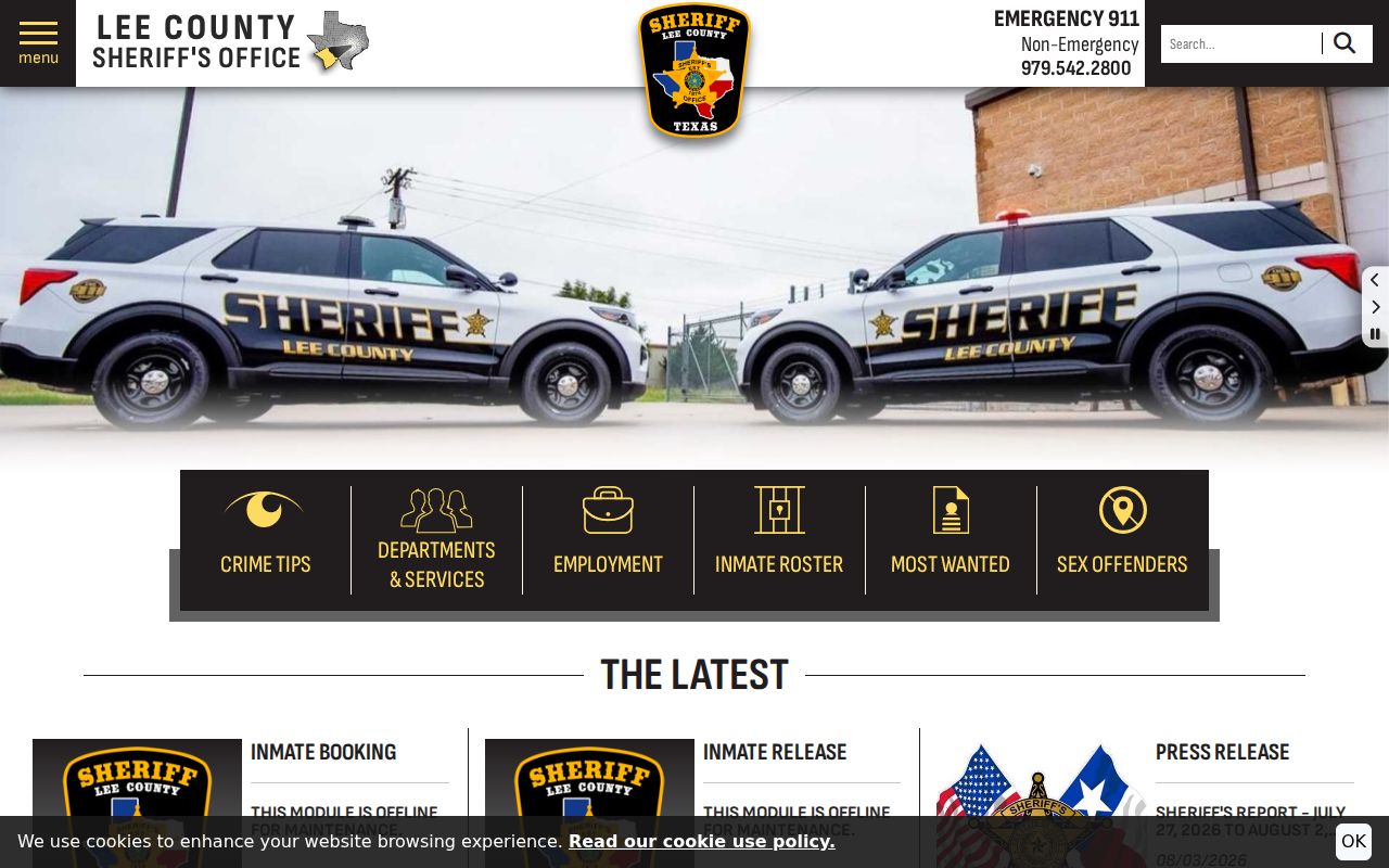 Lee County arrest history booking module maintenance notice
