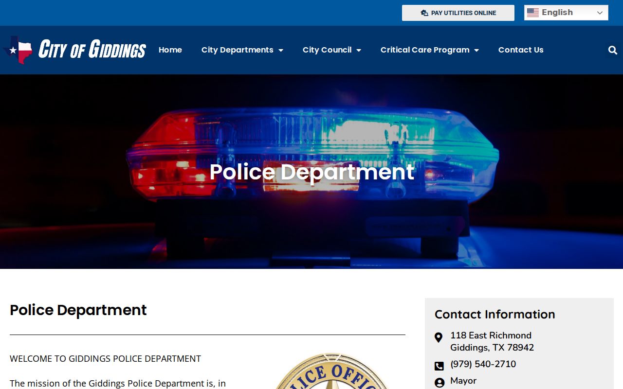 Giddings criminal history records at the Giddings Police Department